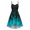 Robe d'Eté Haute Basse Mignonne à Bretelle à Imprimé Pieuvre à Lacets - Turquoise 2XL