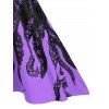 Robe d'Eté Haute Basse Mignonne à Bretelle à Imprimé Pieuvre à Lacets - Pourpre Tyrian 2XL
