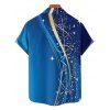 Chemise décontractée à motif géométrique ombré pour homme, manches courtes retroussables, boutonnée, pour les vacances - Bleu 5XL