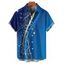 Chemise décontractée à motif géométrique ombré pour homme, manches courtes retroussables, boutonnée, pour les vacances - Bleu 5XL