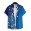 Chemise décontractée à motif géométrique ombré pour homme, manches courtes retroussables, boutonnée, pour les vacances - Bleu 5XL