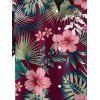 Chemise de vacances à manches courtes et boutons pour homme, motif fleur d'hibiscus et feuilles tropicales - Rouge foncé 5XL