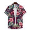 Chemise de vacances à manches courtes et boutons pour homme, motif fleur d'hibiscus et feuilles tropicales - Rouge foncé 5XL