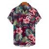 Chemise de vacances à manches courtes et boutons pour homme, motif fleur d'hibiscus et feuilles tropicales - Rouge foncé 5XL