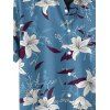 Chemise de vacances à motif floral et feuilles pour homme, chemise décontractée à manches courtes et boutons retroussables - Bleu gris 5XL