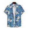 Chemise de vacances à motif floral et feuilles pour homme, chemise décontractée à manches courtes et boutons retroussables - Bleu gris 5XL