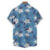 Chemise de vacances à motif floral et feuilles pour homme, chemise décontractée à manches courtes et boutons retroussables - Bleu gris 5XL