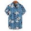 Chemise de vacances à motif floral et feuilles pour homme, chemise décontractée à manches courtes et boutons retroussables - Bleu gris 5XL