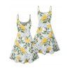 Robe de vacances à motif floral et feuilles de citron, mini-robe débardeur à bretelles spaghetti et col en V - Vert S | US 4
