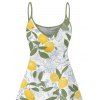 Robe de vacances à motif floral et feuilles de citron, mini-robe débardeur à bretelles spaghetti et col en V - Vert S | US 4