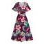 Robe de vacances fendue à motif de feuilles tropicales et de fleurs d'hibiscus, col en V, manches évasées, robe trapèze hawaïenne - Rouge foncé XXL | US 14