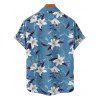 Vacation Couple Outfit Flower Leaf Pattern Slit Flare Sleeve A Line Dress and Roll Up Sleeve Shirt Casual Matching Outfit - Bleu gris S | US 4