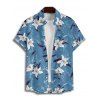 Vacation Couple Outfit Flower Leaf Pattern Slit Flare Sleeve A Line Dress and Roll Up Sleeve Shirt Casual Matching Outfit - Bleu gris S | US 4