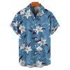 Vacation Couple Outfit Flower Leaf Pattern Slit Flare Sleeve A Line Dress and Roll Up Sleeve Shirt Casual Matching Outfit - Bleu gris S | US 4