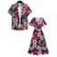 Vacation Couple Outfit Hibiscus Flower Tropical Leaf Pattern Slit Flare Sleeve Dress and Roll Up Sleeve Shirt Hawaii Matching Outfit - Rouge foncé S | US 4