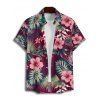 Vacation Couple Outfit Hibiscus Flower Tropical Leaf Pattern Slit Flare Sleeve Dress and Roll Up Sleeve Shirt Hawaii Matching Outfit - Rouge foncé S | US 4