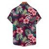 Vacation Couple Outfit Hibiscus Flower Tropical Leaf Pattern Slit Flare Sleeve Dress and Roll Up Sleeve Shirt Hawaii Matching Outfit - Rouge foncé S | US 4