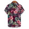 Vacation Couple Outfit Hibiscus Flower Tropical Leaf Pattern Slit Flare Sleeve Dress and Roll Up Sleeve Shirt Hawaii Matching Outfit - Rouge foncé S | US 4