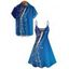 Casual Couple Outfit Ombre Geometric Pattern Spaghetti Strap V Neck A Line Mini Tank Dress and Roll Up Sleeve Shirt Matching Outfit - Bleu S | US 4