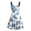 Robe de vacances à motif de feuilles, buste froncé, col en cœur, ceinture, mini robe hawaïenne trapèze - Blanc XXXXXL | US 20