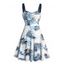 Robe de vacances à motif de feuilles, buste froncé, col en cœur, ceinture, mini robe hawaïenne trapèze - Blanc XXXXXL | US 20