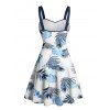 Robe de vacances à motif de feuilles, buste froncé, col en cœur, ceinture, mini robe hawaïenne trapèze - Blanc XXXXXL | US 20