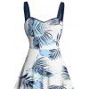 Robe de vacances à motif de feuilles, buste froncé, col en cœur, ceinture, mini robe hawaïenne trapèze - Blanc XXXXXL | US 20