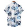 Chemise hawaïenne à motif de feuilles pour homme, chemise de vacances boutonnée à manches courtes et retroussées - Blanc 5XL