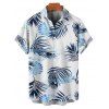Chemise hawaïenne à motif de feuilles pour homme, chemise de vacances boutonnée à manches courtes et retroussées - Blanc 5XL