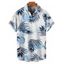 Chemise hawaïenne à motif de feuilles pour homme, chemise de vacances boutonnée à manches courtes et retroussées - Blanc 5XL