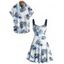 Vacation Couple Outfit Leaf Pattern Ruched Bust Sweetheart Neck Belt A Line Mini Dress and Roll Up Sleeve Shirt Matching Outfit - Blanc S | US 4