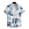 Vacation Couple Outfit Leaf Pattern Ruched Bust Sweetheart Neck Belt A Line Mini Dress and Roll Up Sleeve Shirt Matching Outfit - Blanc S | US 4