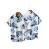 Vacation Couple Outfit Leaf Pattern Ruched Bust Sweetheart Neck Belt A Line Mini Dress and Roll Up Sleeve Shirt Matching Outfit - Blanc S | US 4