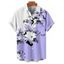 Chemise de vacances à motif floral et feuilles pour homme, couleur contrastée, à manches courtes retroussables et boutonnée, décontractée - Vert clair 5XL