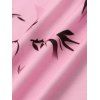 Robe de vacances décontractée à col en V et motif floral et feuilles contrastées, taille haute, coupe trapèze, ceinture - Rose clair XXL | US 14