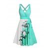 Robe de vacances décontractée à col en V et motif floral et feuilles contrastées, taille haute, coupe trapèze, ceinture - Vert clair XXL | US 14