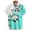 Chemise de vacances à motif floral et feuilles pour homme, couleur contrastée, à manches courtes retroussables et boutonnée, décontractée - Vert clair 5XL