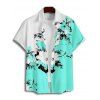 Chemise de vacances à motif floral et feuilles pour homme, couleur contrastée, à manches courtes retroussables et boutonnée, décontractée - Vert clair 5XL