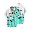 Chemise de vacances à motif floral et feuilles pour homme, couleur contrastée, à manches courtes retroussables et boutonnée, décontractée - Vert clair 5XL