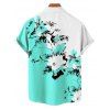 Chemise de vacances à motif floral et feuilles pour homme, couleur contrastée, à manches courtes retroussables et boutonnée, décontractée - Vert clair 5XL