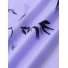 Vacation Couple Outfit Floral Leaf Pattern Contrast Color Surplice A Line Belt Dress and Roll Up Sleeve Shirt Casual Matching Outfit - Violet clair S | US 4