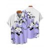 Vacation Couple Outfit Floral Leaf Pattern Contrast Color Surplice A Line Belt Dress and Roll Up Sleeve Shirt Casual Matching Outfit - Violet clair S | US 4