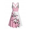 Vacation Couple Outfit Floral Leaf Pattern Contrast Color Surplice A Line Belt Dress and Roll Up Sleeve Shirt Casual Matching Outfit - Rose clair S | US 4