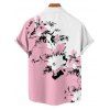 Vacation Couple Outfit Floral Leaf Pattern Contrast Color Surplice A Line Belt Dress and Roll Up Sleeve Shirt Casual Matching Outfit - Rose clair S | US 4