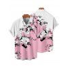 Vacation Couple Outfit Floral Leaf Pattern Contrast Color Surplice A Line Belt Dress and Roll Up Sleeve Shirt Casual Matching Outfit - Rose clair S | US 4