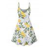 Vacation Couple Outfit Allover Floral Lemon Leaf Pattern Spaghetti Strap A Line Mini Tank Dress and Roll Up Sleeve Shirt Matching Outfit - Vert S | US 4