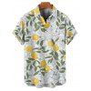 Vacation Couple Outfit Allover Floral Lemon Leaf Pattern Spaghetti Strap A Line Mini Tank Dress and Roll Up Sleeve Shirt Matching Outfit - Vert S | US 4