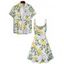 Vacation Couple Outfit Allover Floral Lemon Leaf Pattern Spaghetti Strap A Line Mini Tank Dress and Roll Up Sleeve Shirt Matching Outfit - Vert S | US 4