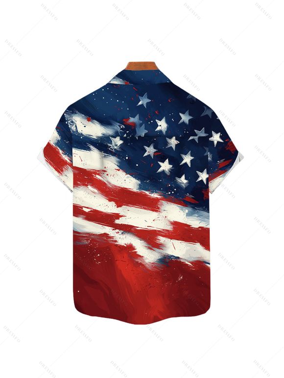 Boy's American Flag Pattern Independence Day Shirt Star Striped Print Button Up Roll Up Short Sleeve Patriotic Kid Shirt - multicolor 160