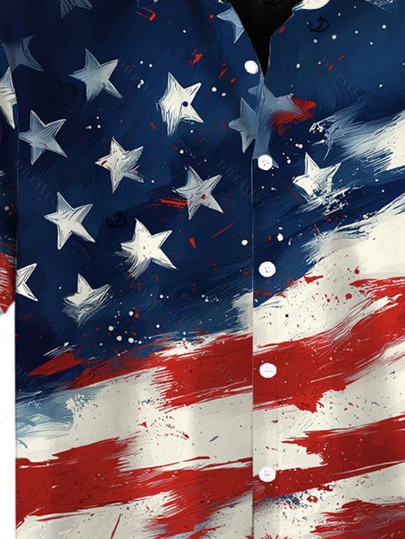 Boy's American Flag Pattern Independence Day Shirt Star Striped Print Button Up Roll Up Short Sleeve Patriotic Kid Shirt - multicolor 160